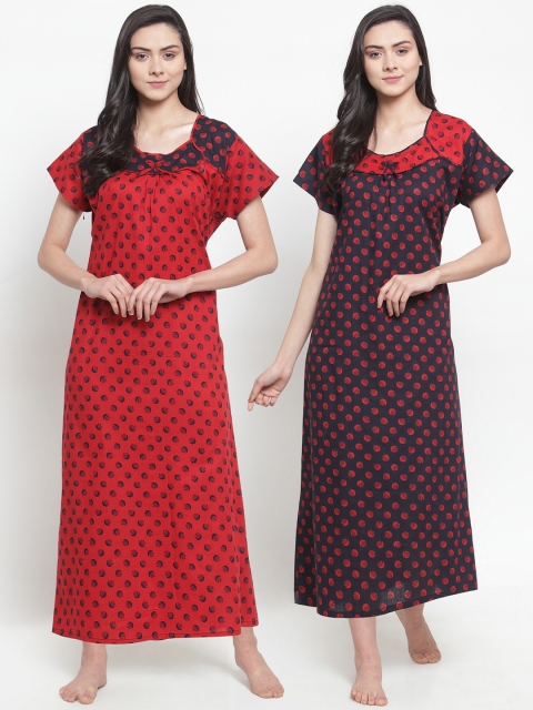 Pack Of 2 Red & Black Printed Nightdress
