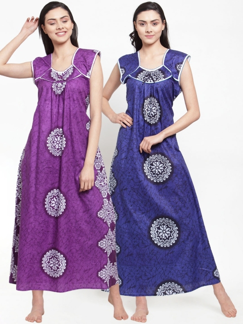 

Secret Wish Women Pack of 2 Printed Nightdresses, Purple