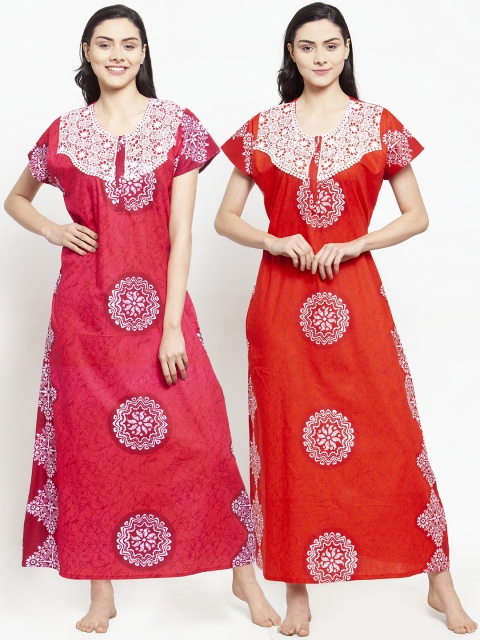

Secret Wish Pack of 2 Printed Nightdress, Red