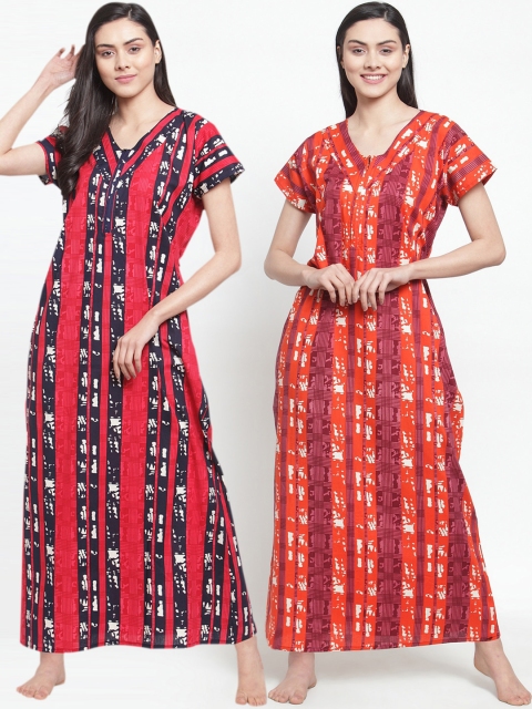 

Secret Wish Women Pack of 2 Printed Nightdresses, Navy blue