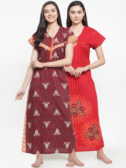 

Secret Wish Women Maternity Pack of 2 Printed Nightdresses, Maroon