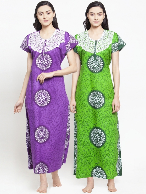 

Secret Wish Women Pack of 2 Printed Nightdress, Purple