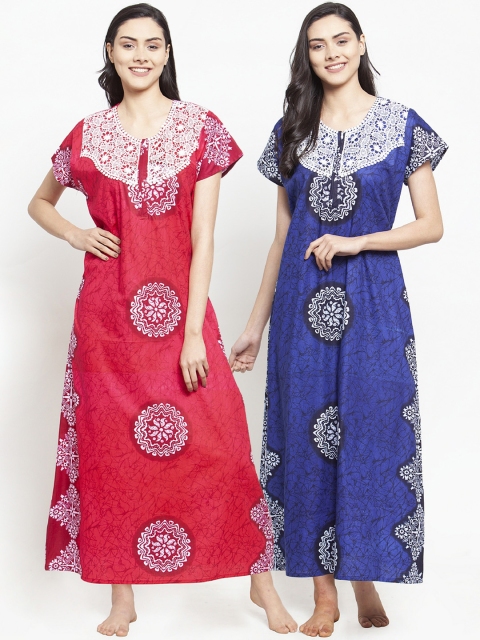 

Secret Wish Women Pack Of 2 Printed Nightdress, Red