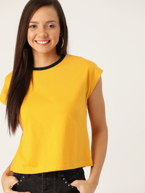 

DressBerry Women Yellow Solid Round Neck T-shirt