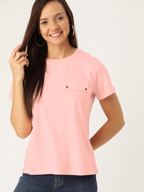 

DressBerry Women Pink Solid Round Neck T-shirt