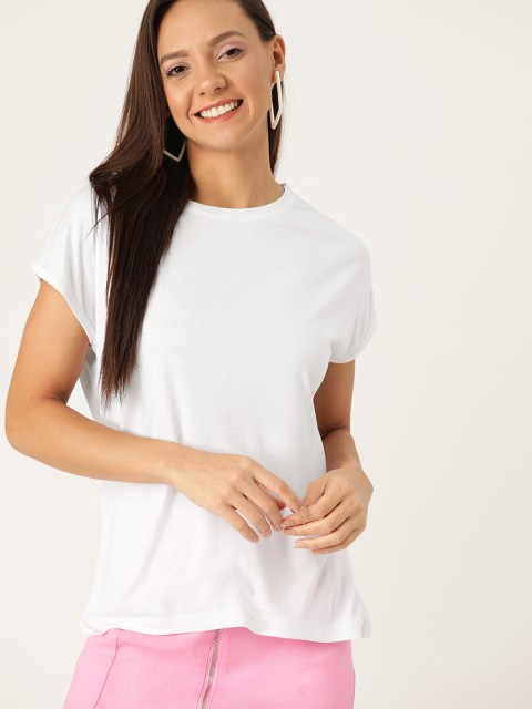 

DressBerry Women White Solid Round Neck T-shirt