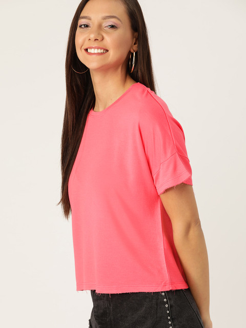 

DressBerry Women Pink Solid Round Neck T-shirt