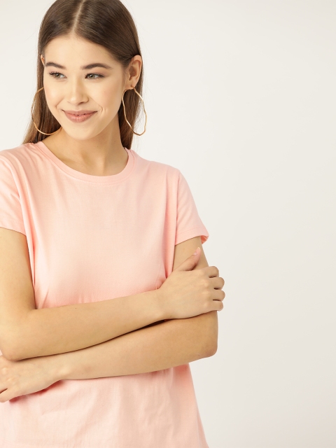 

DressBerry Women Peach-Coloured Solid Round Neck T-shirt
