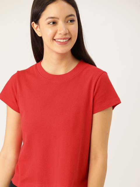 

DressBerry Women Red Solid Round Neck T-shirt