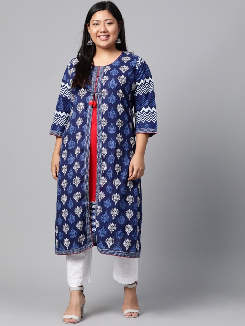 

Divena Women Blue & White Printed Layered A-Line Kurta
