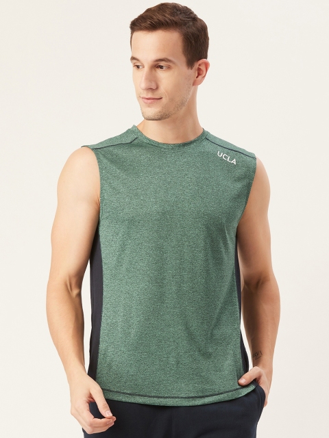 

UCLA Men Teal Green Solid Round Neck Running T-shirt