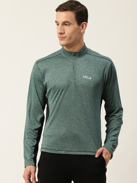 

UCLA Men Teal Green With Melange Effect Solid Mock Collar Running T-shirt