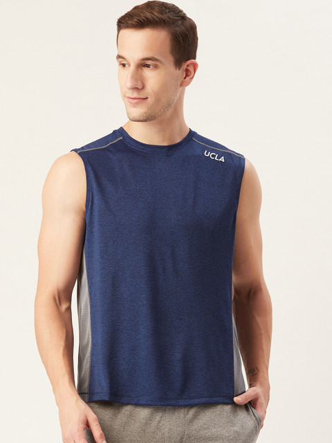 

UCLA Men Navy Blue Solid Round Neck Running T-shirt