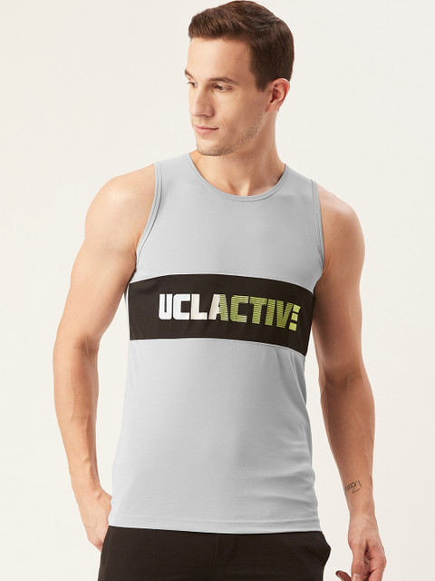 

UCLA Men Grey & Black Printed Round Neck Running T-shirt