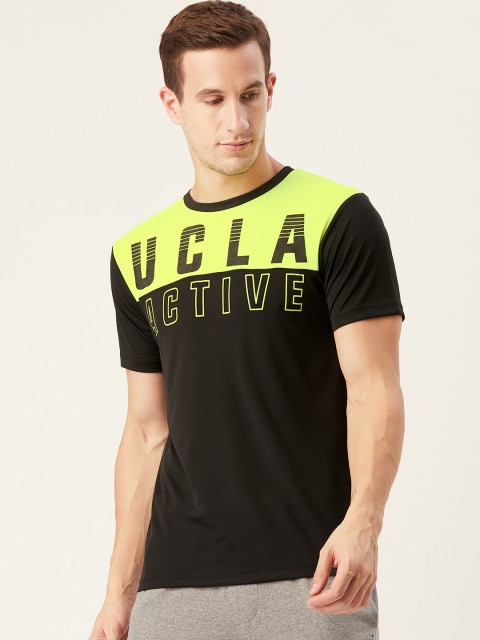 

UCLA Men Black & Fluorescent Green Brand Logo Printed Round Neck Running T-shirt