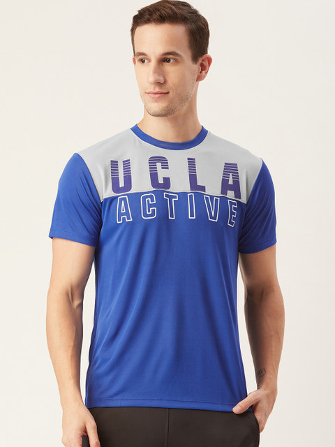 

UCLA Men Blue & Grey Brand Logo Printed Round Neck Running T-shirt