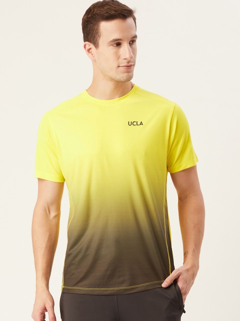 

UCLA Men Yellow & Olive Green Ombre Effect Round Neck Running T-shirt