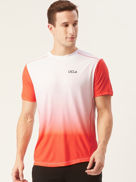 

UCLA Men White & Orange Ombre Effect Round Neck Running T-shirt