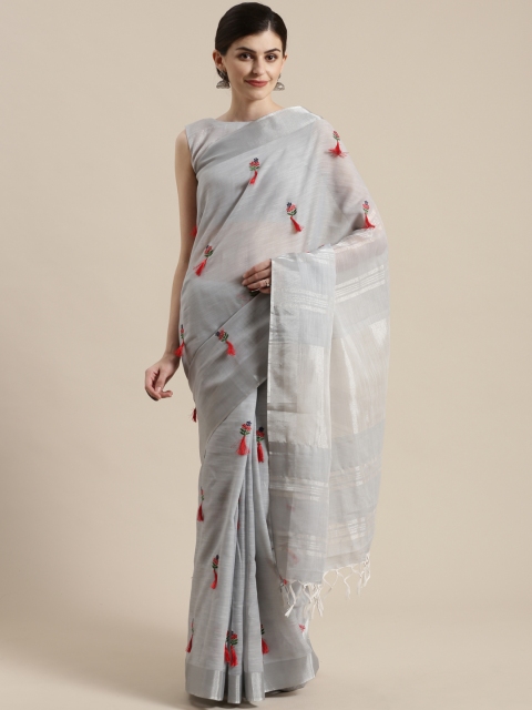 

Saree mall Grey & Red Embroidered Saree