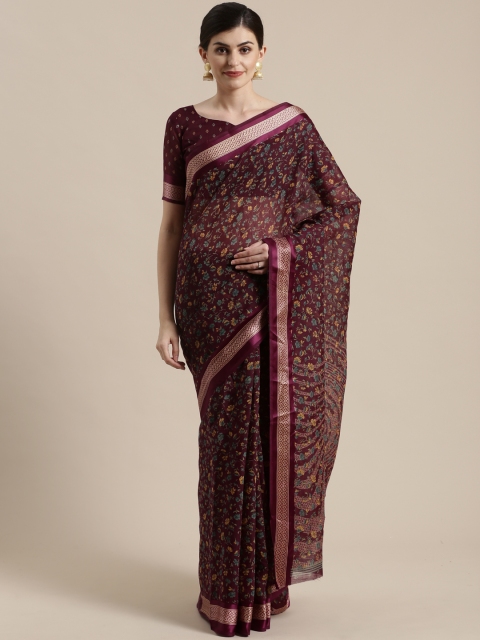 

Saree mall Aubergine & Green Floral Printed Saree, Purple