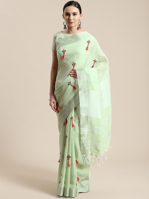 

Saree mall Green & Red Embroidered With Tasselled Detail Saree