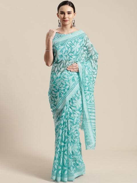 

Saree mall Sea Green Floral Woven Design Saree