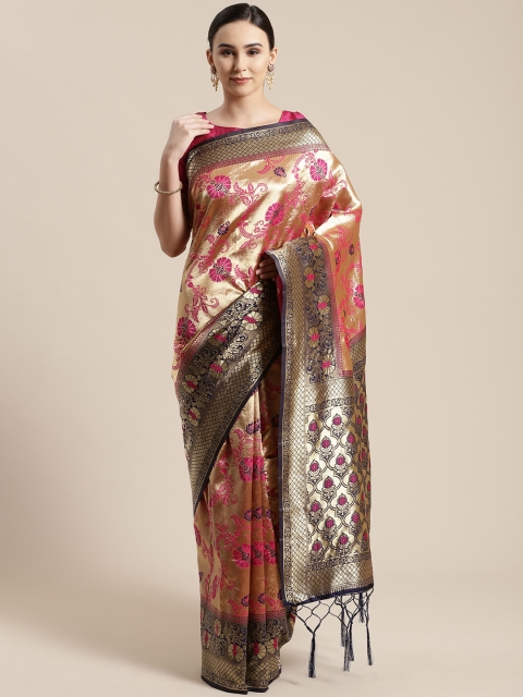 

Saree mall Golden & Pink Woven Design Banarasi Saree, Gold