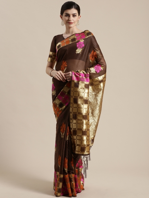 

Saree mall Coffee Brown & Pink Woven Design Bhagalpuri Saree
