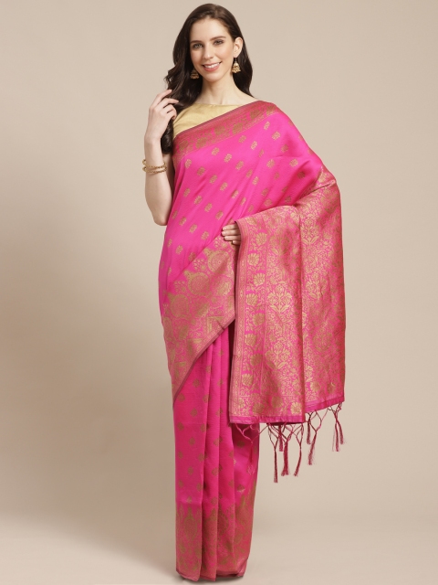 

Saree mall Pink & Golden Woven Design Banarasi Saree