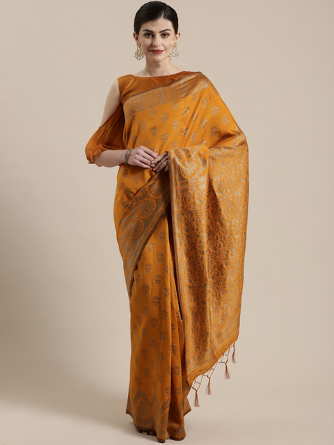 

Saree mall Mustard & Yellow Silk Blend Woven Design Banarasi Saree