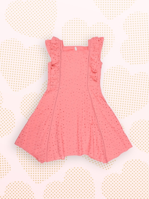 

Pantaloons Junior Girls Pink Self Design Schiffli Embroidery A-Line Dress