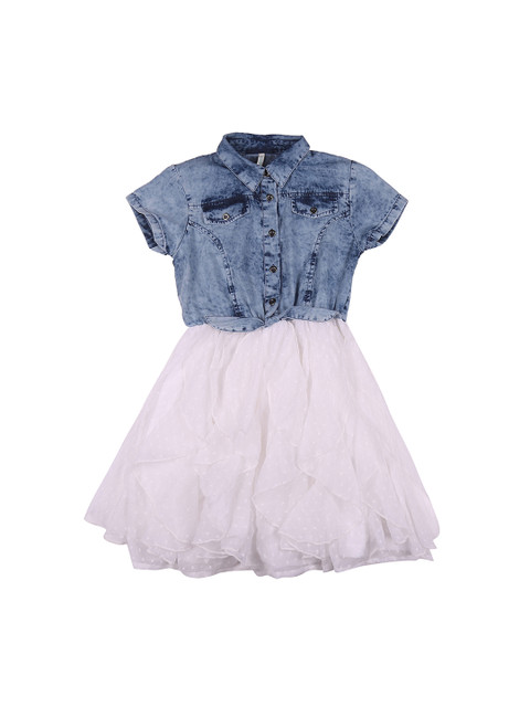 

Pantaloons Junior Girls Blue Self Design Fit and Flare Dress