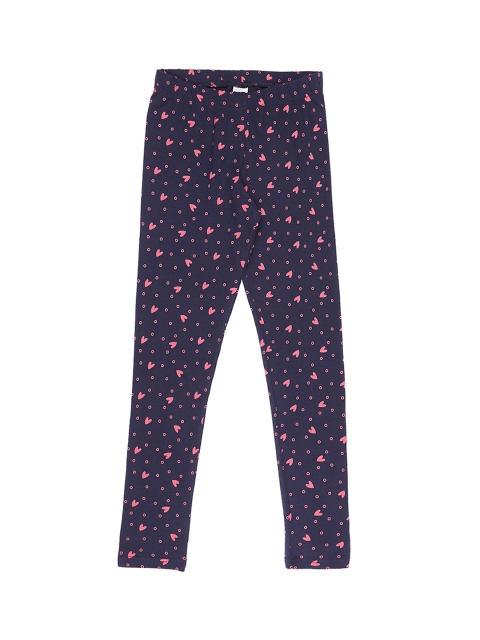 

Pantaloons Junior Girls Navy Blue and Pink Printed Ankle-Length Leggings