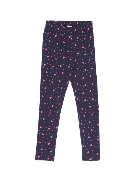 

Pantaloons Junior Girls Navy Blue and Pink Printed Ankle-Length Leggings