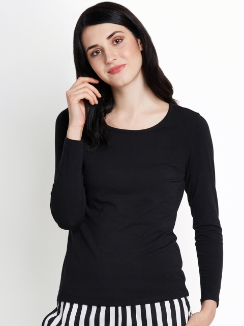 

Dreamz by Pantaloons Women Black Solid Round Neck T-shirt