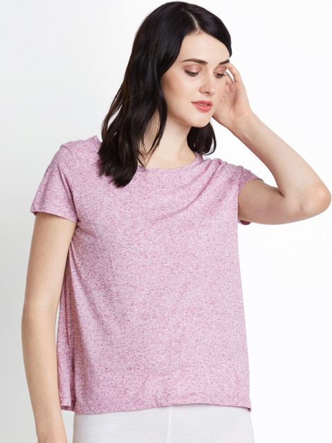 

Dreamz by Pantaloons Women Pink Melange Round Neck Pure Cotton T-shirt
