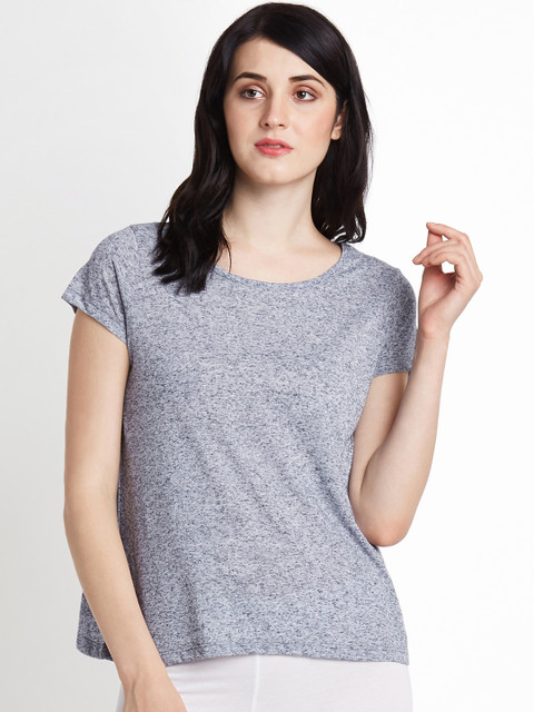 

Dreamz by Pantaloons Women Navy Blue Solid Round Neck Pure Cotton T-shirt