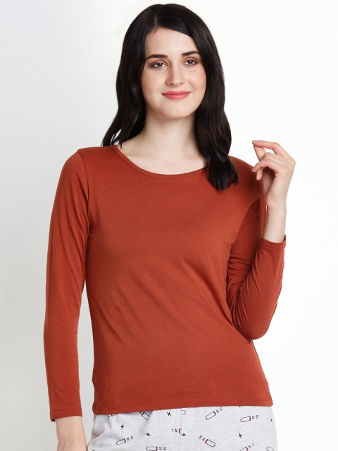 

Dreamz by Pantaloons Women Rust Brown Solid Round Neck Lounge T-shirt