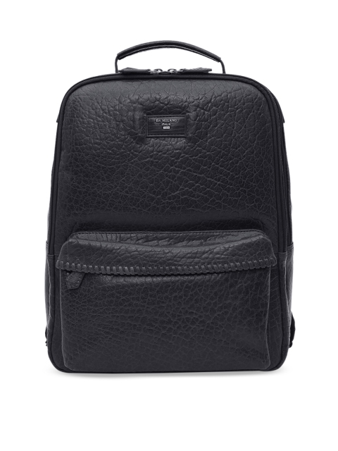 

Da Milano Unisex Black Textured Leather Backpack