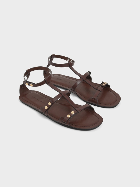 

CHARLES & KEITH Women Brown Embellished PU Open Toe Flats