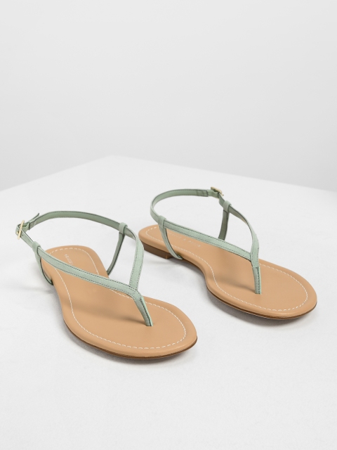 

CHARLES & KEITH Women Green Solid PU One Toe Flats