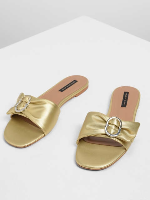 

CHARLES & KEITH Women Gold-Toned Solid PU Open Toe Flats