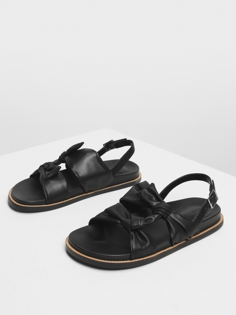 

CHARLES & KEITH Women Black Solid PU Open Toed Flats