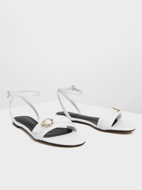 

CHARLES & KEITH Women White Solid PU Open Toe Flats