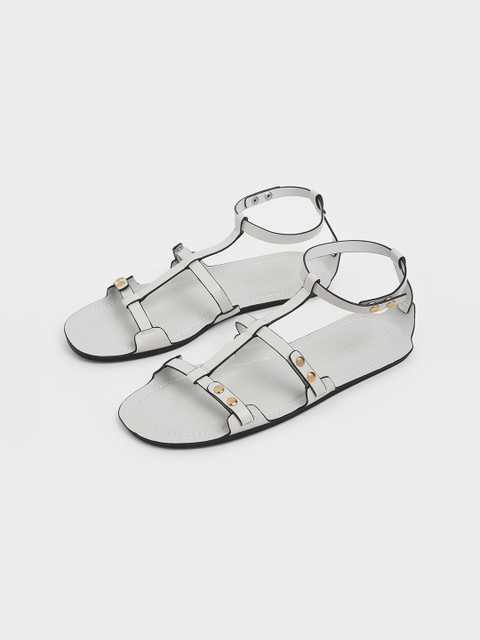 

CHARLES & KEITH Women White Embellished PU Open Toe Flats