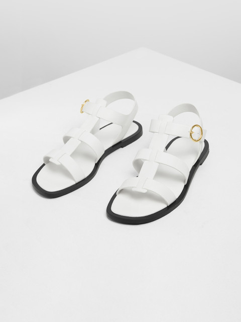 

CHARLES & KEITH Women White Solid PU Open Toe Flats
