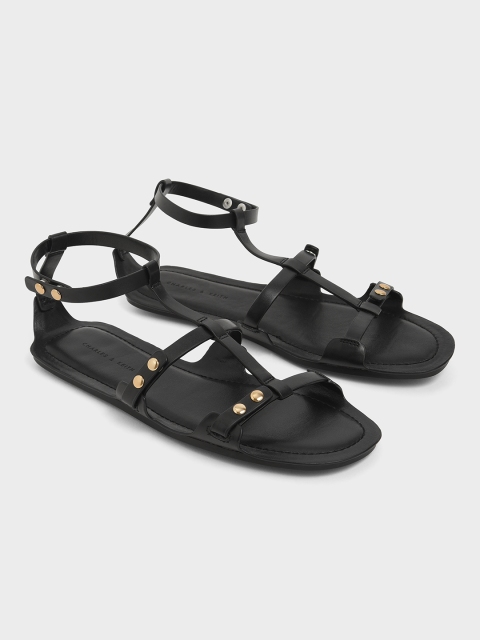 

CHARLES & KEITH Women Black Solid PU Open Toe Flats