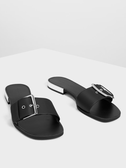 

CHARLES & KEITH Women Black Solid Open Toe Flats