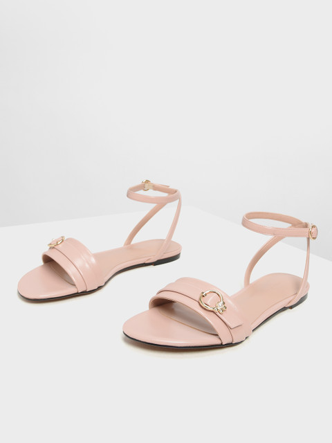 

CHARLES & KEITH Women Peach-Coloured Solid PU Open Toe Flats