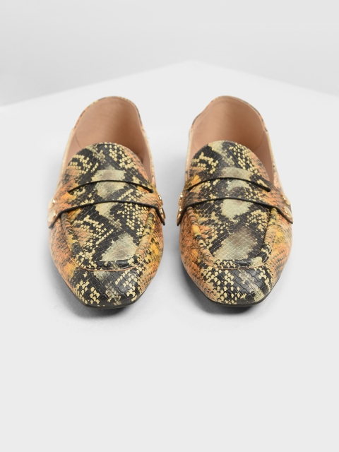

CHARLES & KEITH Women Multicoloured Snakeskin Textured Loafers, Multi